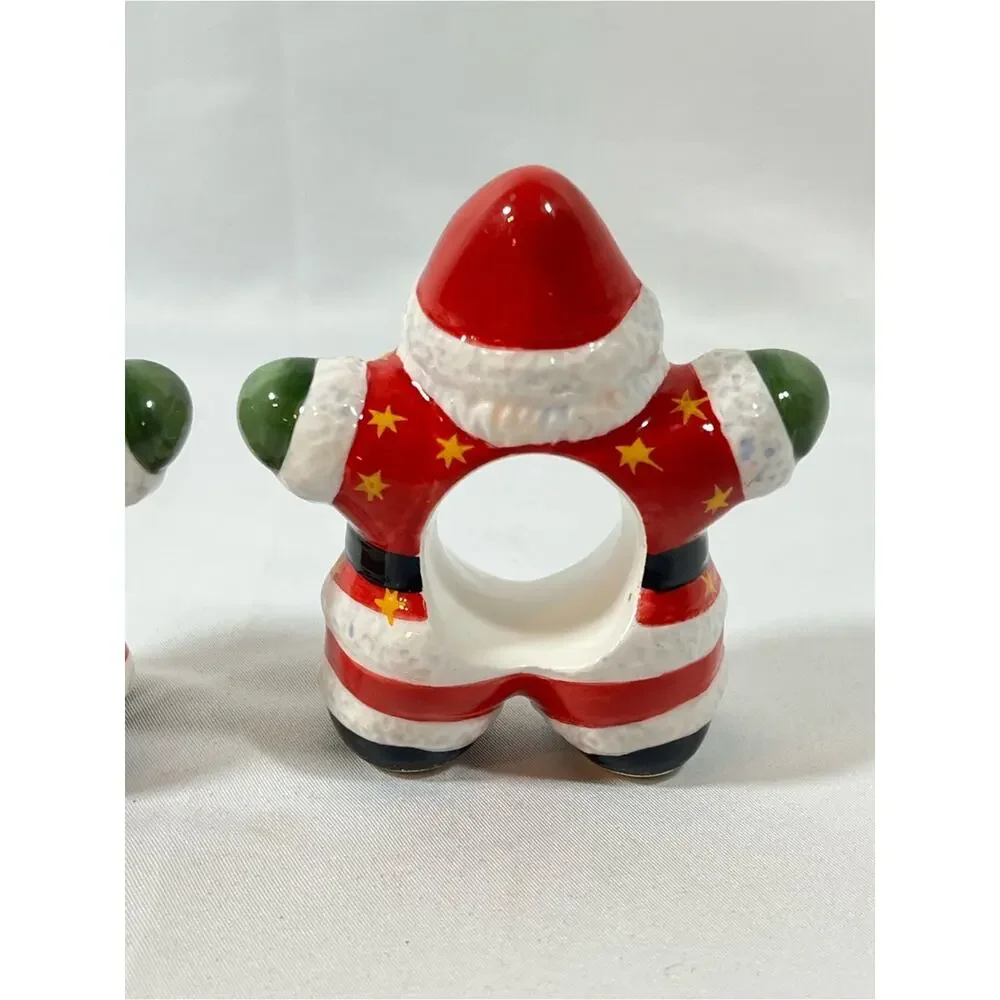 Christopher Radko Santa Napkin Rings Piece Set of 2 Star Shaped Ceramic Holders